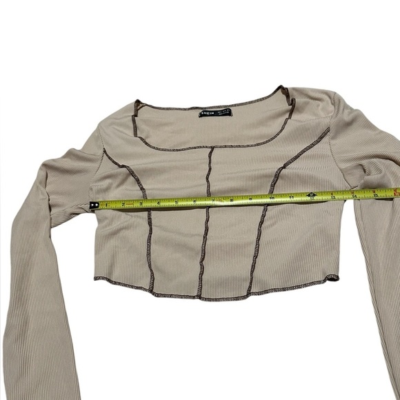 Cream Long Sleeve with Raised brown Corset Seams - Picture 7 of 9